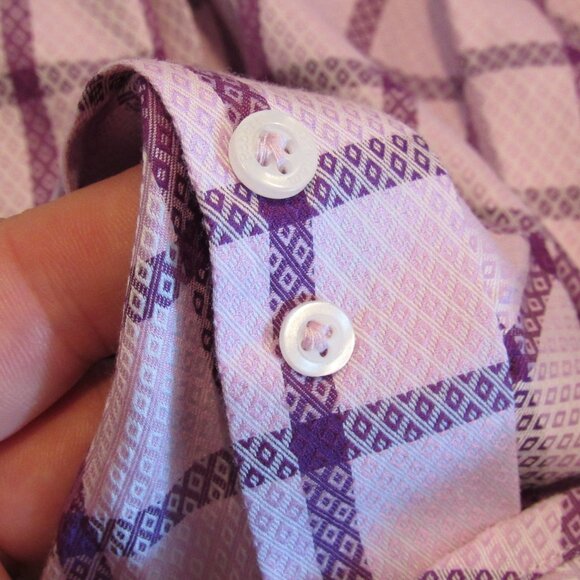 Robert Graham Shirt Purple Checks Diamond Shell Flip Cuffs Medium Never Worn EUC - Picture 13 of 13